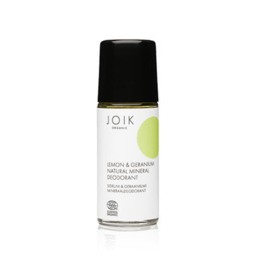 JOIK Organic Lemon & Geranium Vegan Mineral Deodorant 50ml glass bottle