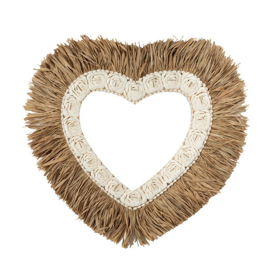 Raffia schelpen hart - wit - L