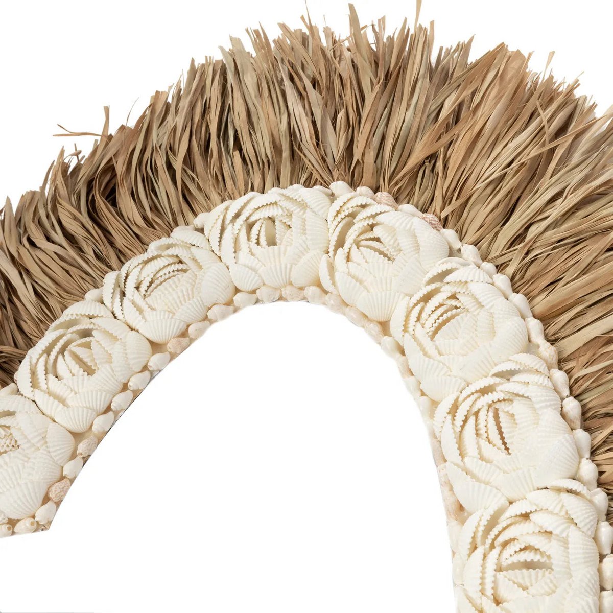 Raffia schelpen hart - wit - L