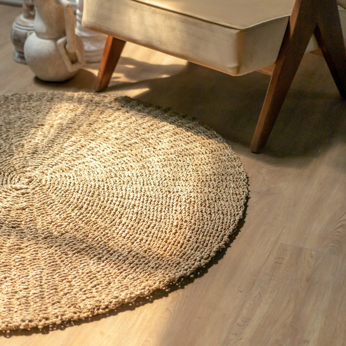 LOKA rond Zeegras vloerkleed 100/120 cm beige